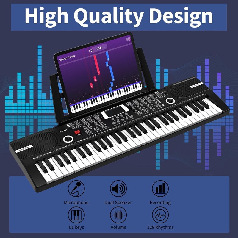Rfgyhet 61 keys keyboard piano, Electronic Digital Piano with Built-In Speaker Microphone, Sheet Stand and Power Supply, Portable piano Keyboard Gift Teaching for Beginners - Image 3